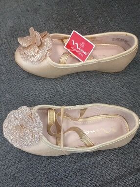 Nina Champagne Gold Glitter Flower Ballet Flats